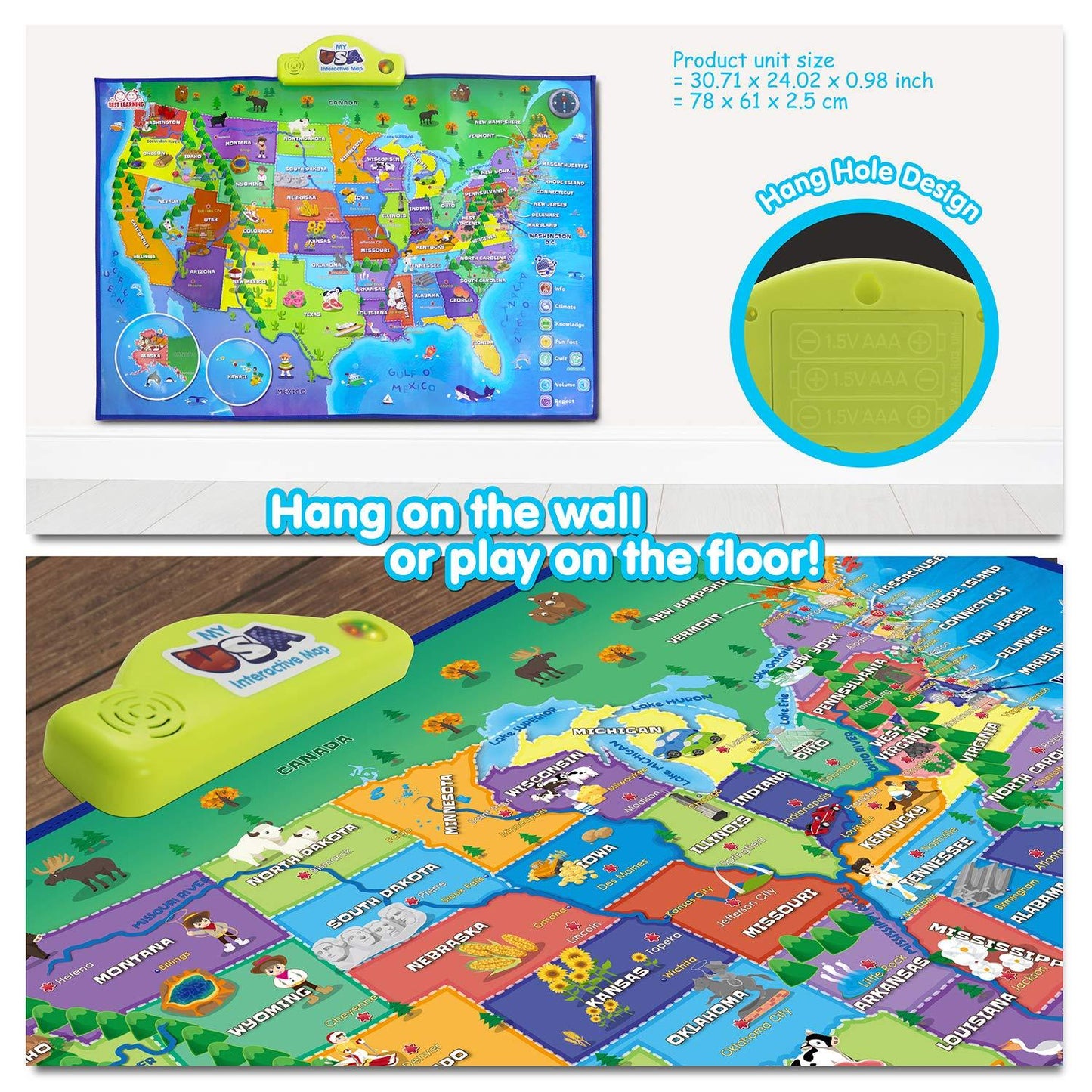 BEST LEARNING i-Poster My USA Interactive Map - Educational Talking Toy for Kids of Ages 5 to 12 Years